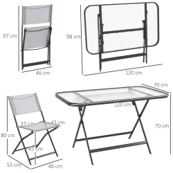 Conjunto de Mesa y 4 Sillas de Jardín Plegable con Mesa de Vidrio Templado Estilo Moderno para Terraza Patio Gris - Ogal.Es