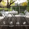 Conjunto de Mesa y 4 Sillas de Jardín Plegable con Mesa de Vidrio Templado Estilo Moderno para Terraza Patio Gris - Ogal.Es