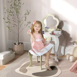 Tocador para Niñas con Espejo y Taburete Tocador de Maquillaje con 2 Cajas y 1 Cajón 55x34x87,5 cm Blanco y Verd... - Ogal.Es