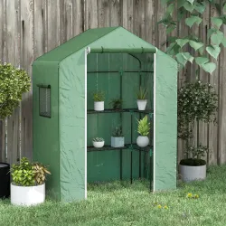 Invernadero con 1 Puerta 2 Ventanas y Estantes de 2 Niveles en Forma de U para Cultivo de Plantas 140x73x190 cm ... - Ogal.Es