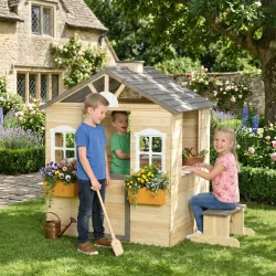 Casita Infantil de Juegos Exterior para Niños de 3 -7 Años con Ventanas 2 Jardineras y 1 Banco 113x94x134,5 cm N... - Ogal.Es