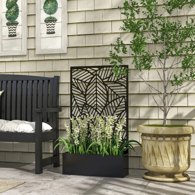 Jardinera con Biombo de Metal Huerto Urbano de Pared o de Pie para Cultivos Plantas o Decoración 61x23x113 cm Negro - Ogal.Es