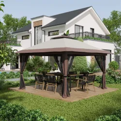 Carpa Plegable Pop-up con Altura Ajustable Protección UV50+ Doble Techo y Mosquiteras 4x4x2,8 m Beige - Ogal.Es