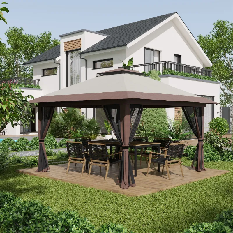 Carpa Plegable Pop-up con Altura Ajustable Protección UV50+ Doble Techo y Mosquiteras 4x4x2,8 m Beige - Ogal.Es