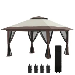 Carpa Plegable Pop-up con Altura Ajustable Protección UV50+ Doble Techo y Mosquiteras 4x4x2,8 m Beige - Ogal.Es