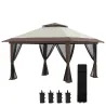 Carpa Plegable Pop-up con Altura Ajustable Protección UV50+ Doble Techo y Mosquiteras 4x4x2,8 m Beige - Ogal.Es