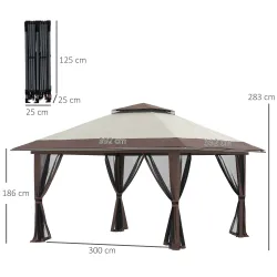 Carpa Plegable Pop-up con Altura Ajustable Protección UV50+ Doble Techo y Mosquiteras 4x4x2,8 m Beige - Ogal.Es