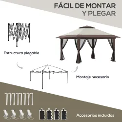 Carpa Plegable Pop-up con Altura Ajustable Protección UV50+ Doble Techo y Mosquiteras 4x4x2,8 m Beige - Ogal.Es