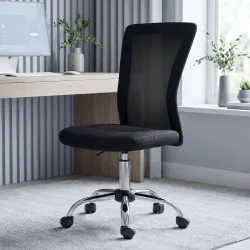 Silla de Escritorio Giratoria sin Brazos Silla de Malla con Altura Ajustable Carga 100 kg 43x58x90-100 cm Negro - Ogal.Es