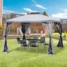 Pabellón de Exterior 3x3 m con Doble Techo de Ventilación 4 Cortinas 8 Orificios de Drenaje Gris - Ogal.Es