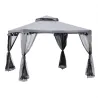 Pabellón de Exterior 3x3 m con Doble Techo de Ventilación 4 Cortinas 8 Orificios de Drenaje Gris - Ogal.Es