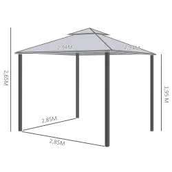 Pabellón de Exterior 3x3 m con Doble Techo de Ventilación 4 Cortinas 8 Orificios de Drenaje Gris - Ogal.Es