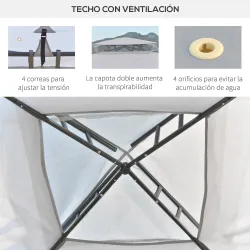 Pabellón de Exterior 3x3 m con Doble Techo de Ventilación 4 Cortinas 8 Orificios de Drenaje Gris - Ogal.Es