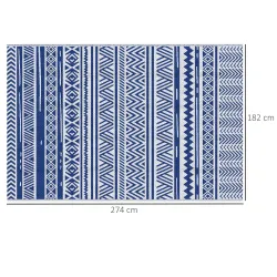 Alfombra Reversible 182x274 cm Estilo Moderno para Terraza Balcón Patio Camping Playa Azul Oscuro y Blanco - Ogal.Es