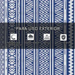 Alfombra Reversible 182x274 cm Estilo Moderno para Terraza Balcón Patio Camping Playa Azul Oscuro y Blanco - Ogal.Es