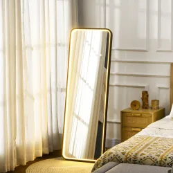Espejo de Cuerpo Entero con Luces LED Espejo de Pie 151,5x50 cm Independiente o Pared con Luz Ajustable de 3 Col... - Ogal.Es