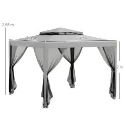 Carpa de Jardín 3x3 m Cenador Gazebo con 4 Mosquiteras Laterales Techo Doble 8 Orificios de Drenaje Marco de Met... - Ogal.Es
