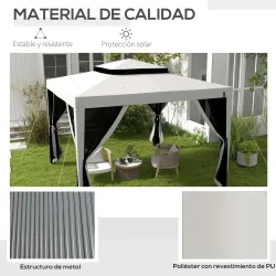 Carpa de Jardín 3x3 m Cenador Gazebo con 4 Mosquiteras Laterales Techo Doble 8 Orificios de Drenaje Marco de Met... - Ogal.Es