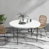 Mesa Auxiliar Redonda Mesa de Jardín Plegable con Marco de Acero y Encimera de HDPE Carga 80 kg Ø122x73 cm Blanco - Ogal.Es