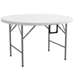 Mesa Auxiliar Redonda Mesa de Jardín Plegable con Marco de Acero y Encimera de HDPE Carga 80 kg Ø122x73 cm Blanco - Ogal.Es