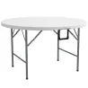 Mesa Auxiliar Redonda Mesa de Jardín Plegable con Marco de Acero y Encimera de HDPE Carga 80 kg Ø122x73 cm Blanco - Ogal.Es