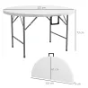 Mesa Auxiliar Redonda Mesa de Jardín Plegable con Marco de Acero y Encimera de HDPE Carga 80 kg Ø122x73 cm Blanco - Ogal.Es