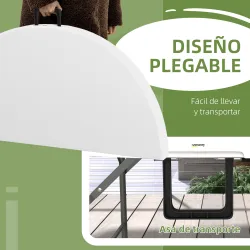 Mesa Auxiliar Redonda Mesa de Jardín Plegable con Marco de Acero y Encimera de HDPE Carga 80 kg Ø122x73 cm Blanco - Ogal.Es
