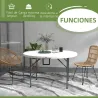 Mesa Auxiliar Redonda Mesa de Jardín Plegable con Marco de Acero y Encimera de HDPE Carga 80 kg Ø122x73 cm Blanco - Ogal.Es