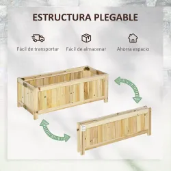 Jardinera de Madera Plegable con 4 Patas para Cultivos Verduras Flores en Patio Balcón Terraza 70x30x25 cm Natural - Ogal.Es