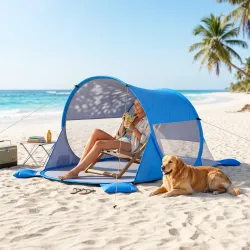 Carpa de Playa Automático para 1-2 Personas con 1 Puerta 2 Ventanas y Bolsa de Transporte 200x120x90 cm Azul - Ogal.Es