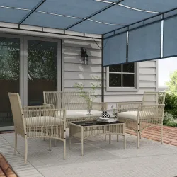 Juego de 4 Piezas Muebles de Terraza con 1 Sofá de 2 Plazas 2 Sillones y 1 Mesa de Centro con Encimera de Crista... - Ogal.Es
