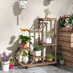 Soporte para Plantas con Ruedas Soporte para Macetas de 5 Niveles de Madera Uso Interno Externo 86x30x102 cm Car... - Ogal.Es