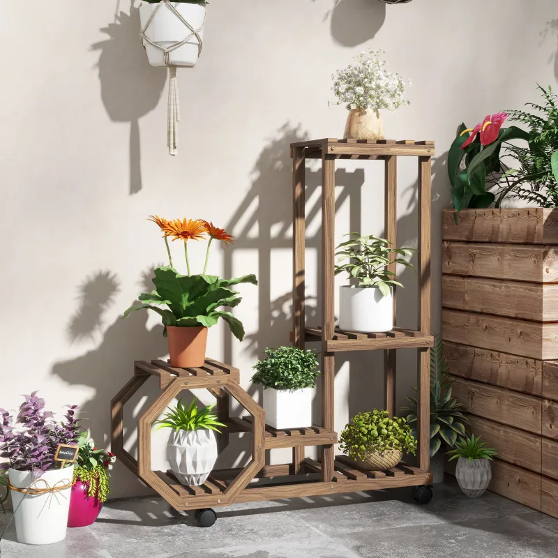 Soporte para Plantas con Ruedas Soporte para Macetas de 5 Niveles de Madera Uso Interno Externo 86x30x102 cm Car... - Ogal.Es
