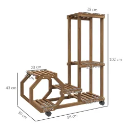 Soporte para Plantas con Ruedas Soporte para Macetas de 5 Niveles de Madera Uso Interno Externo 86x30x102 cm Car... - Ogal.Es