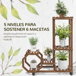 Soporte para Plantas con Ruedas Soporte para Macetas de 5 Niveles de Madera Uso Interno Externo 86x30x102 cm Car... - Ogal.Es