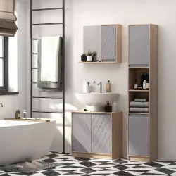 Mueble para Debajo del Lavabo Armario de Baño de Suelo con Puerta Doble y Estante Ajustable 60x30x59,8 cm Roble ... - Ogal.Es