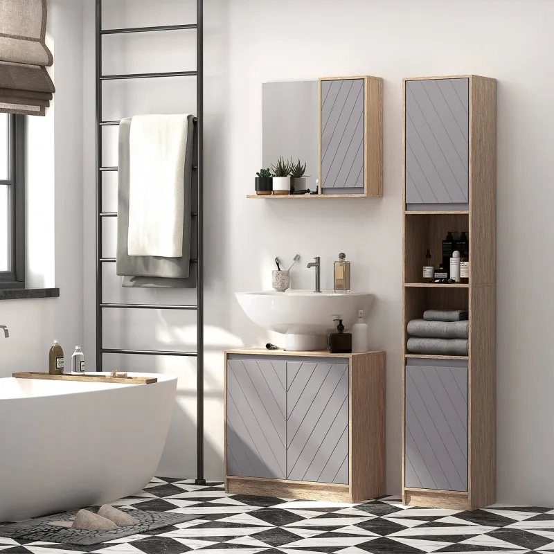 Mueble para Debajo del Lavabo Armario de Baño de Suelo con Puerta Doble y Estante Ajustable 60x30x59,8 cm Roble ... - Ogal.Es