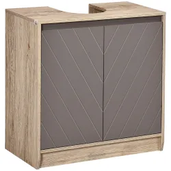 Mueble para Debajo del Lavabo Armario de Baño de Suelo con Puerta Doble y Estante Ajustable 60x30x59,8 cm Roble ... - Ogal.Es