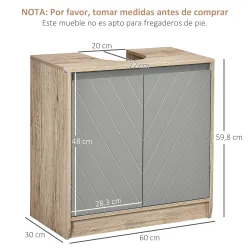 Mueble para Debajo del Lavabo Armario de Baño de Suelo con Puerta Doble y Estante Ajustable 60x30x59,8 cm Roble ... - Ogal.Es
