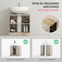 Mueble para Debajo del Lavabo Armario de Baño de Suelo con Puerta Doble y Estante Ajustable 60x30x59,8 cm Roble ... - Ogal.Es