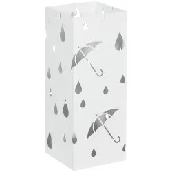Paragüero Blanco Paragüero de Acero con 4 Ganchos y Bandeja de Goteo Extraíble para Pasillo Entrada 15,5x15,5x41 cm - Ogal.Es