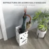 Paragüero Blanco Paragüero de Acero con 4 Ganchos y Bandeja de Goteo Extraíble para Pasillo Entrada 15,5x15,5x41 cm - Ogal.Es