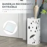 Paragüero Blanco Paragüero de Acero con 4 Ganchos y Bandeja de Goteo Extraíble para Pasillo Entrada 15,5x15,5x41 cm - Ogal.Es