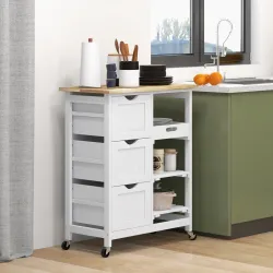 Carrito Auxiliar con Ruedas Carrito de Cocina con 3 Cajones 2 Estantes Abiertos y Bandeja Extraíble 67x37x85,5 c... - Ogal.Es