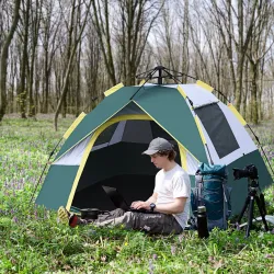 Tienda Camping Plegable con 1 Puerta 3 Ventanas Bolsa de Transporte y Apertura Automática 205x195x135 cm Verde - Ogal.Es