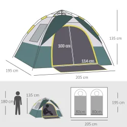 Tienda Camping Plegable con 1 Puerta 3 Ventanas Bolsa de Transporte y Apertura Automática 205x195x135 cm Verde - Ogal.Es