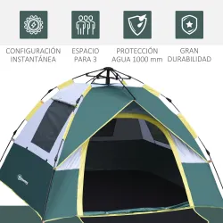 Tienda Camping Plegable con 1 Puerta 3 Ventanas Bolsa de Transporte y Apertura Automática 205x195x135 cm Verde - Ogal.Es