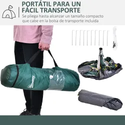 Tienda Camping Plegable con 1 Puerta 3 Ventanas Bolsa de Transporte y Apertura Automática 205x195x135 cm Verde - Ogal.Es