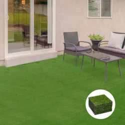 Césped Sintético de 10 Piezas 30x30 cm con Altura de Hierba 25 mm Anti-UV Alfombra Césped Artificial Verde Oscuro - Ogal.Es