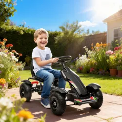 Go Kart a Pedales para Niños con Asiento Ajustable Neumáticos de Goma Freno de Mano Carga 50 kg 117x58x61 cm Negro - Ogal.Es